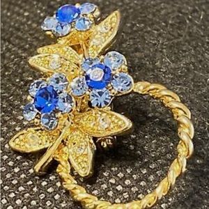 Vintage blue gold tone rhinestone brooch pin